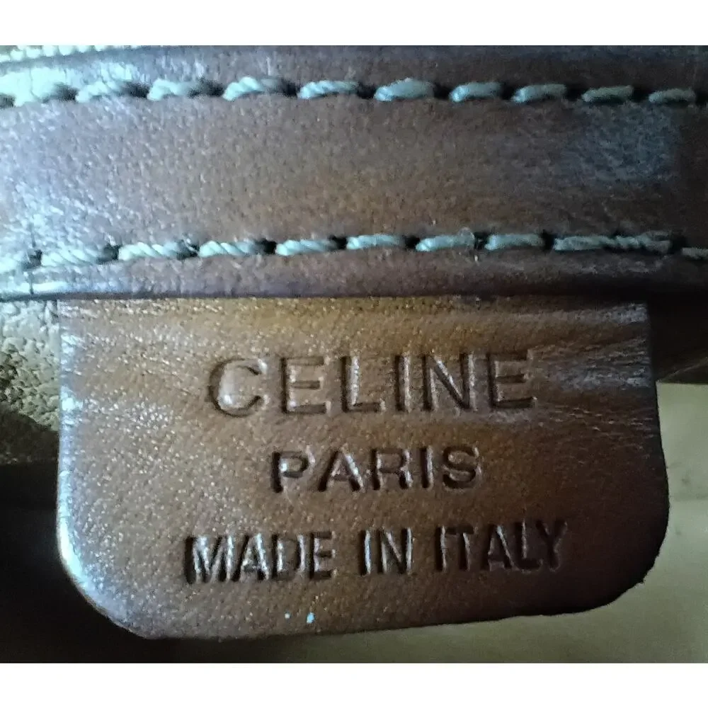 CELINE Vintage Brown Macadam Pattern Triomphe Dome Satchel w/ Dust Bag - EUC